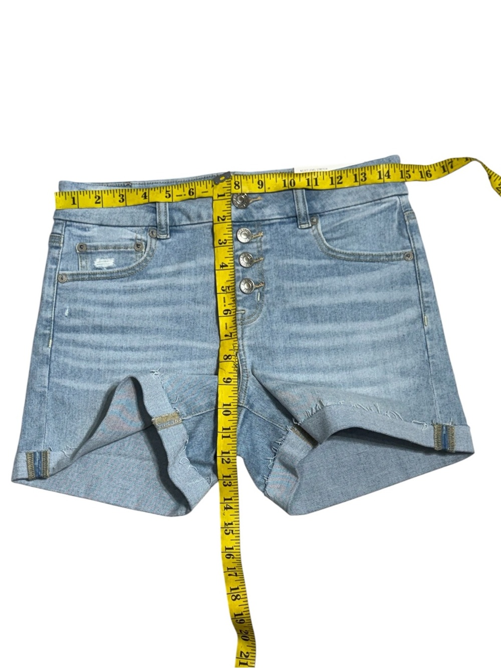 NWT American Eagle Curvy Hi-Rise Midi Denim Shorts Size 4 Button Fly Light Wash - Picture 2 of 6